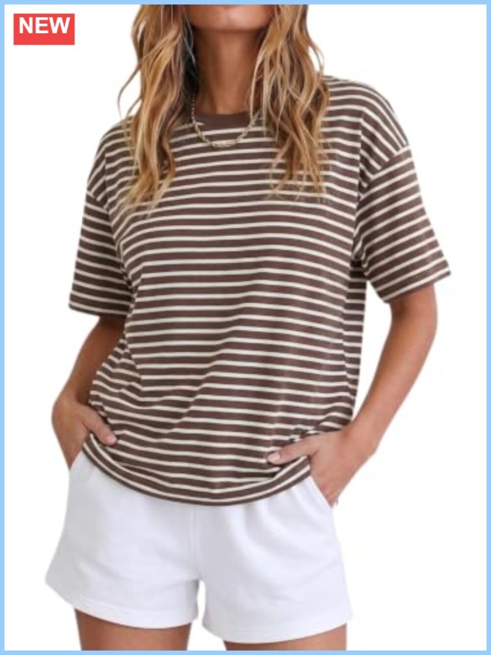 Women's Vintage Boxy Cropped Tee Striped Short Sleeve T-Shirt